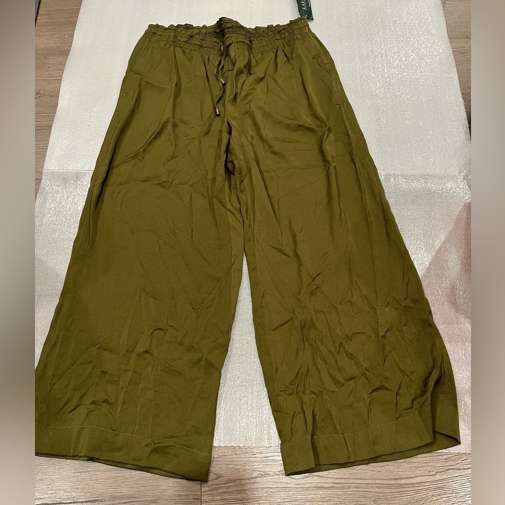 Ralph Lauren Olive Green Casual Pull On Ankle/Capri Wide Leg Pants 10